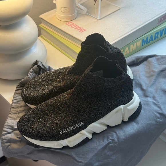 Balenciaga Shoes - Balenciaga Black Sparkle Sneakers